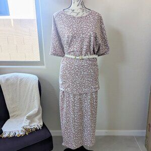 2-Piece White & Dusty Pink Pattern with Belt
